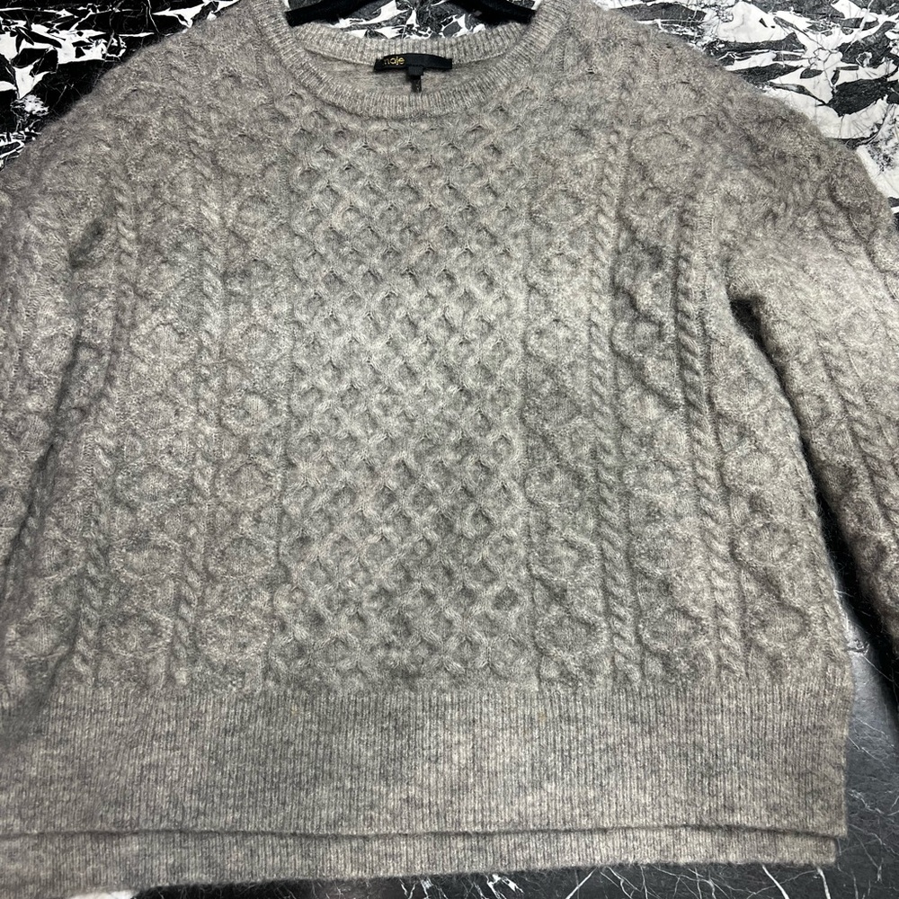 Maje Gray Cable Knit Sweater